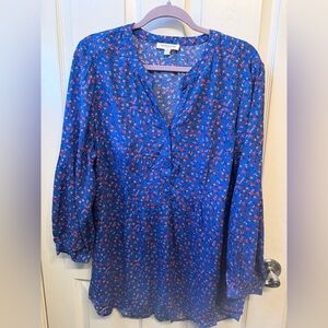 BeachLunchLounge Blue Floral Tunic Blouse XL Lightweight Boho Top